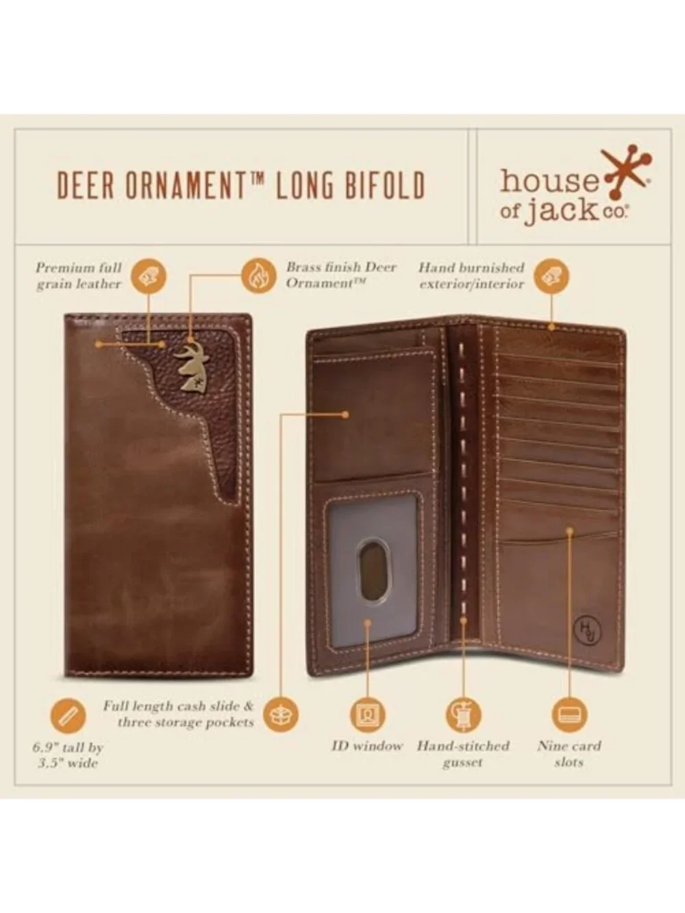 Deer Ornament Long Bifold Wallet | Stylish Hunting & Rodeo Accessory